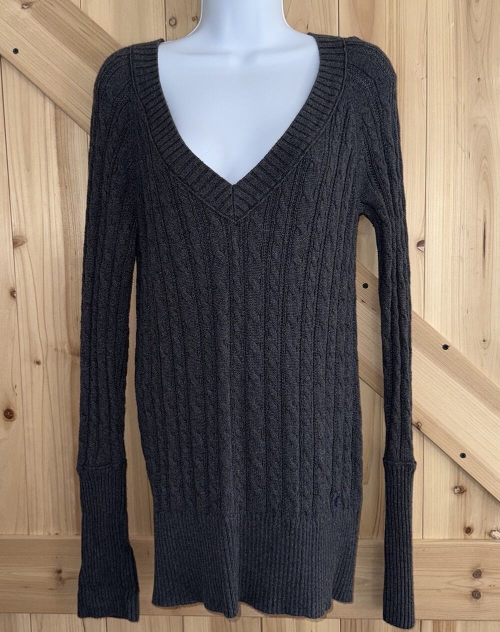 American Eagle Outfitters Gray Cable Knit Bodycon VNeck Bella Swan Sweater Sz XL